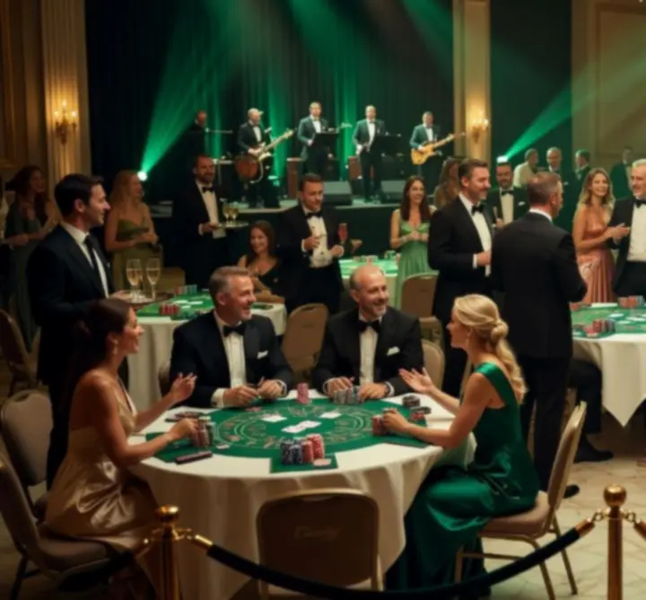 Premium večerní event s elegantními stoly inspirovanými kasinem